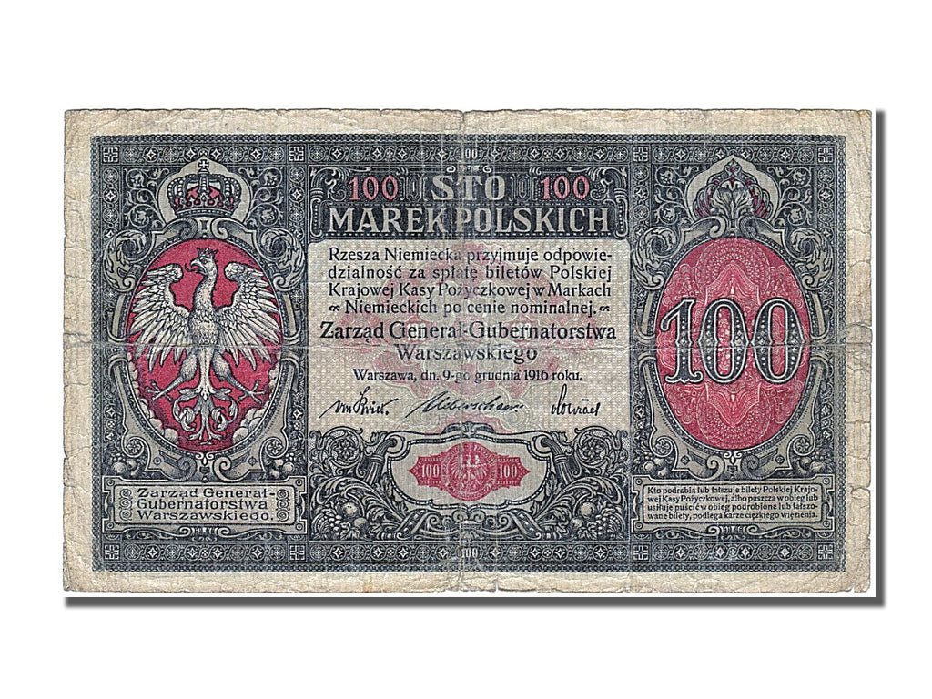 Poland, 100 Marek, 1916, KM #15, 1916-12-09, VF(30-35), A