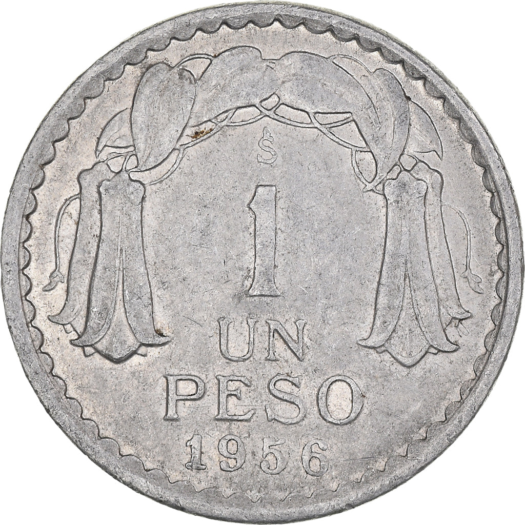 Coin, Chile, Peso, 1956, EF(40-45), Aluminum, KM:179a