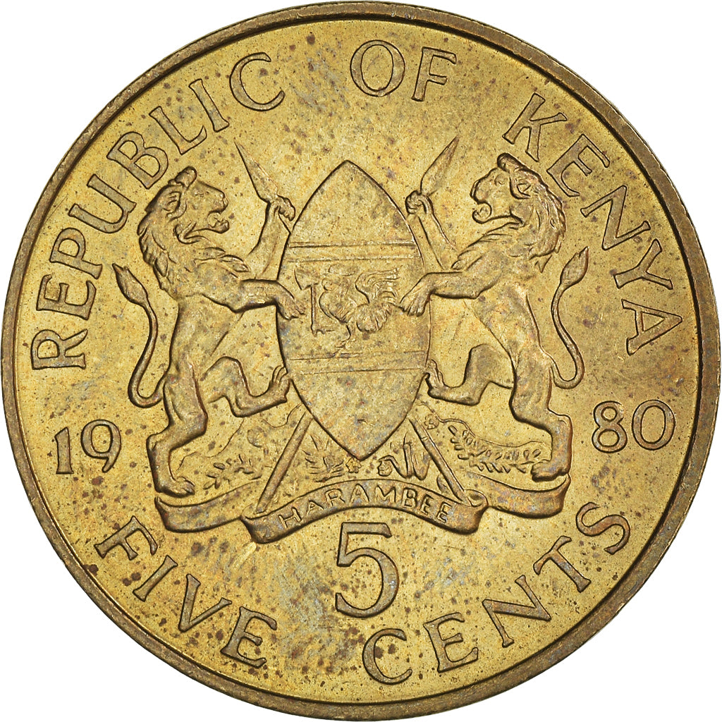 Coin, Kenya, 5 Cents, 1980, British Royal Mint, EF(40-45), Nickel-brass, KM:17
