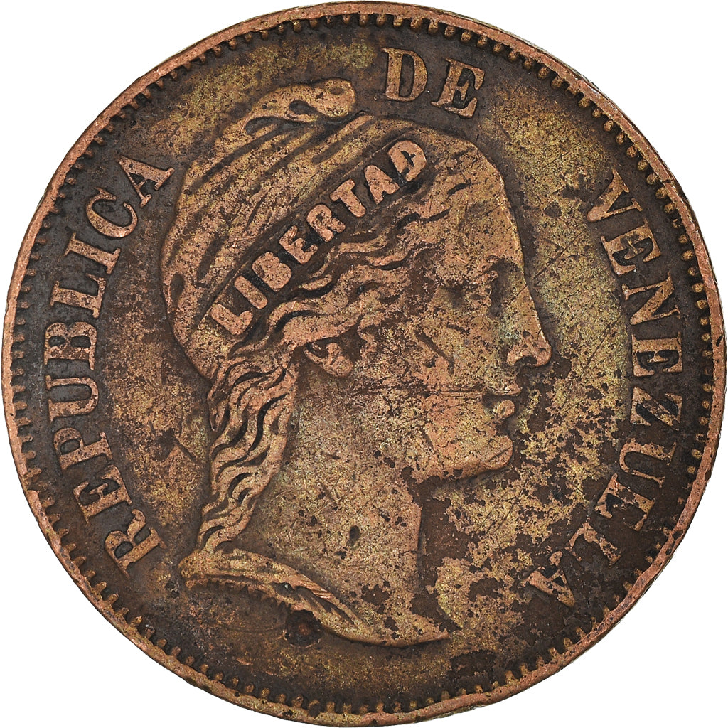 Moneda, Venezuela, Centavo, 1858, Heaton, BC+, Cobre, KM:7