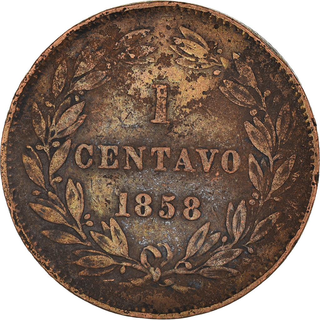Moneda, Venezuela, Centavo, 1858, Heaton, BC+, Cobre, KM:7