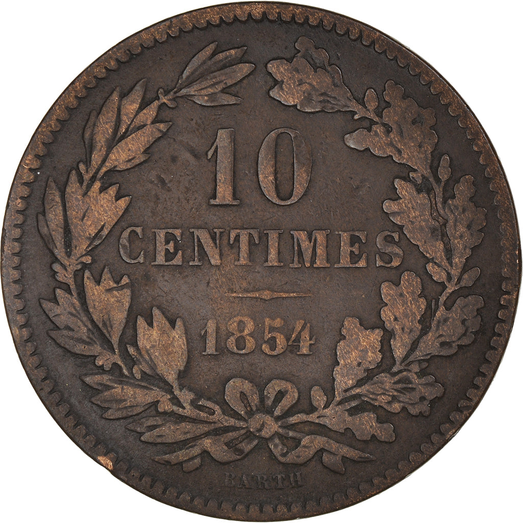 Coin, Luxembourg, William III, 10 Centimes, 1854, Utrecht, EF(40-45), Bronze