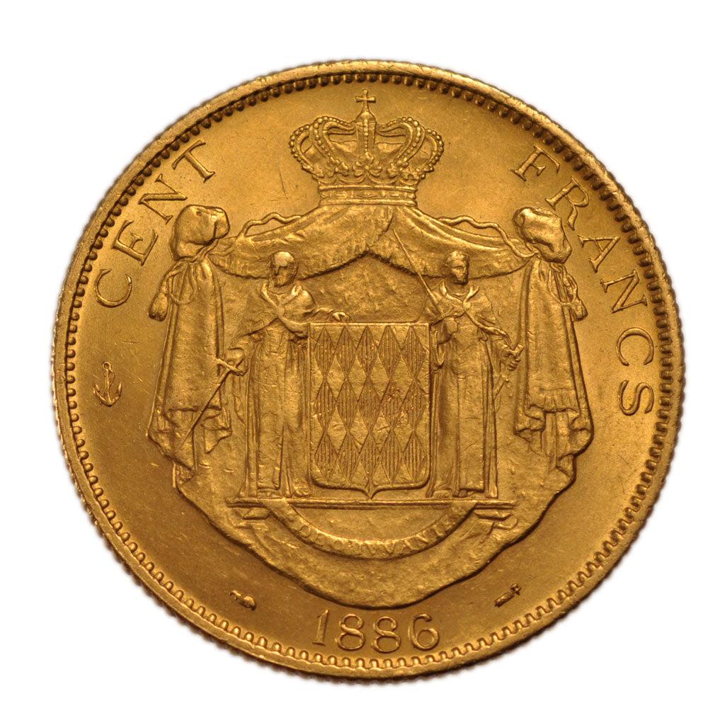 Monaco, 100 Francs, 1886, Paris, KM #99, AU(50-53), Gold, 32.38