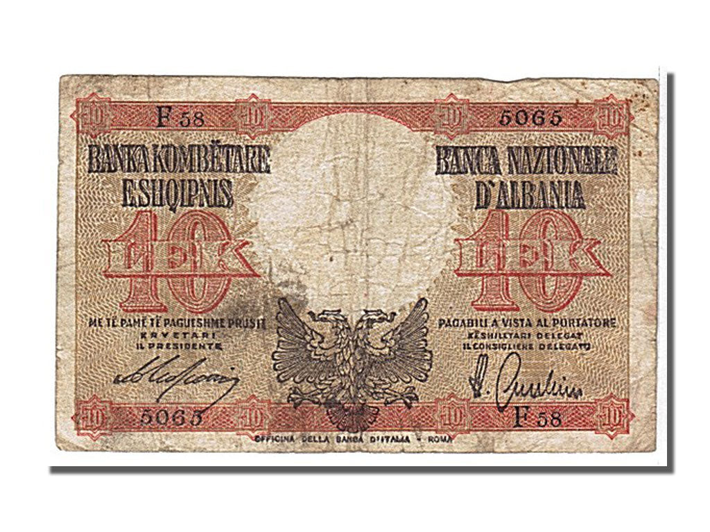 Albania, 10 Lek, 1940, KM #11, VF(20-25), F