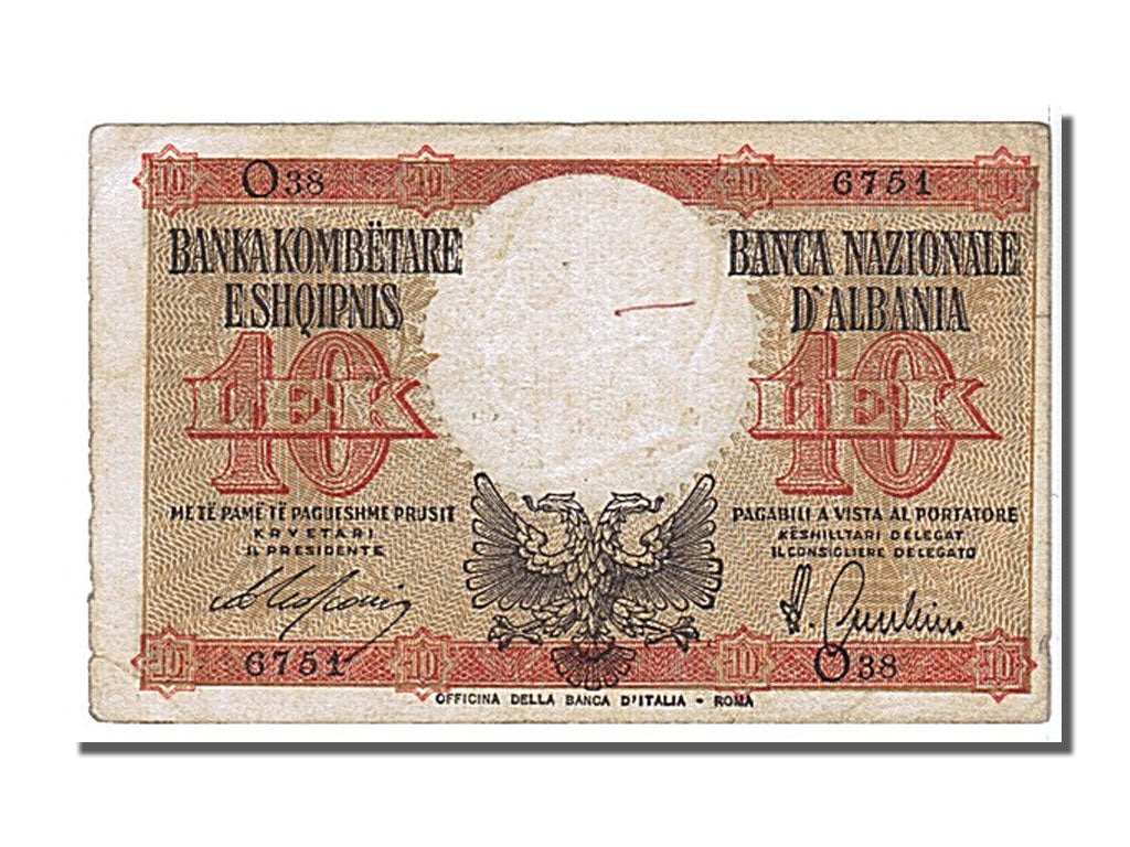 Billet, Albania, 10 Lek, 1940, TTB