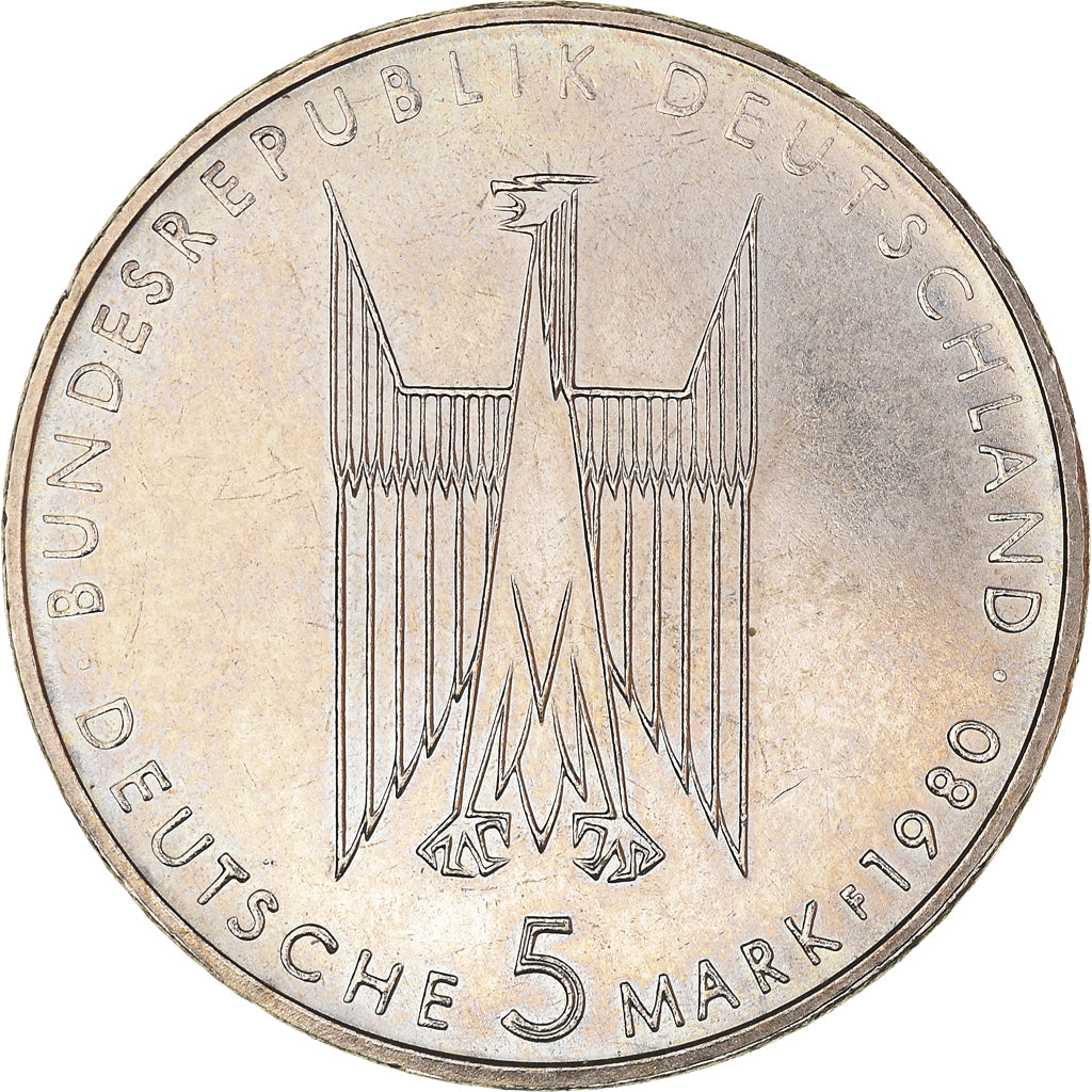 Moneta, GERMANIA - REPUBBLICA FEDERALE, 5 Mark, 1980, Stuttgart, Germany, BB