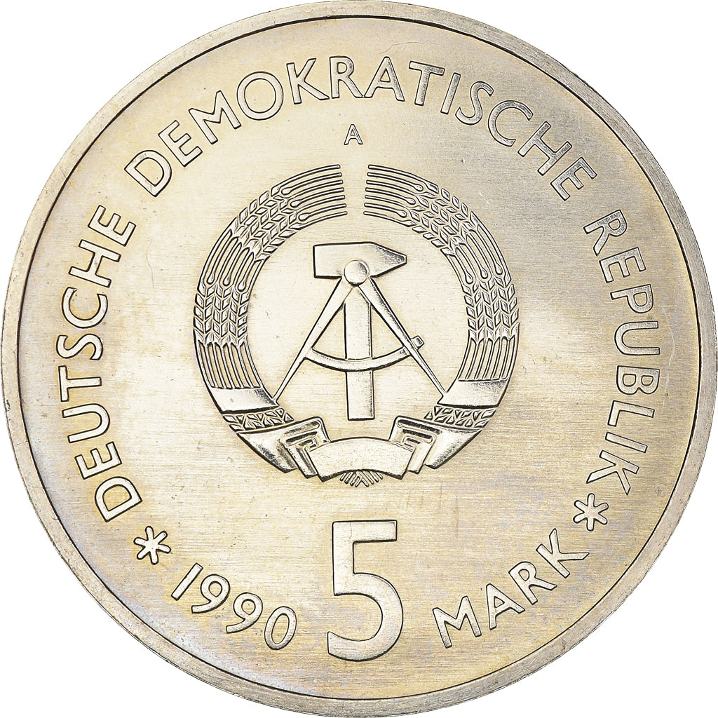 Coin, GERMAN-DEMOCRATIC REPUBLIC, 5 Mark, 1990, Berlin, AU(55-58)
