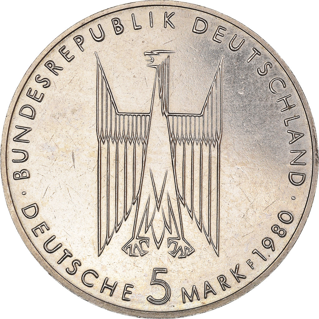 Coin, GERMANY - FEDERAL REPUBLIC, 5 Mark, 1980, Stuttgart, Germany, EF(40-45)