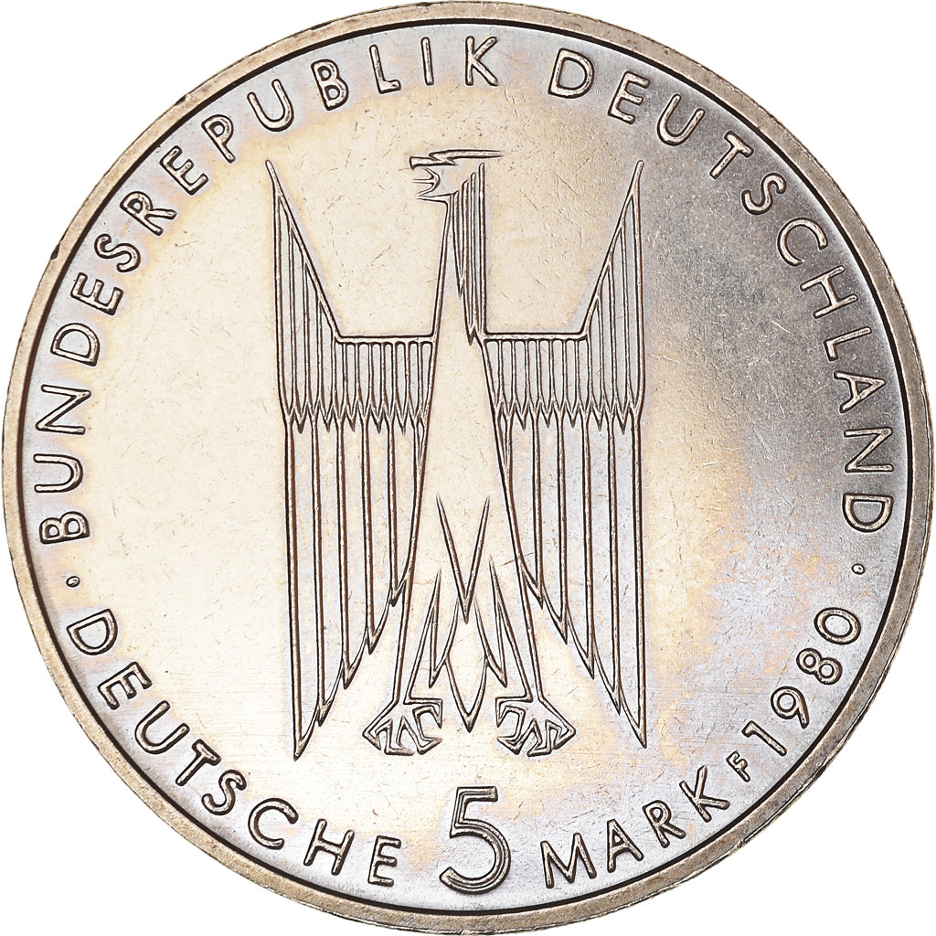 Moneta, GERMANIA - REPUBBLICA FEDERALE, 5 Mark, 1980, Stuttgart, Germany, BB