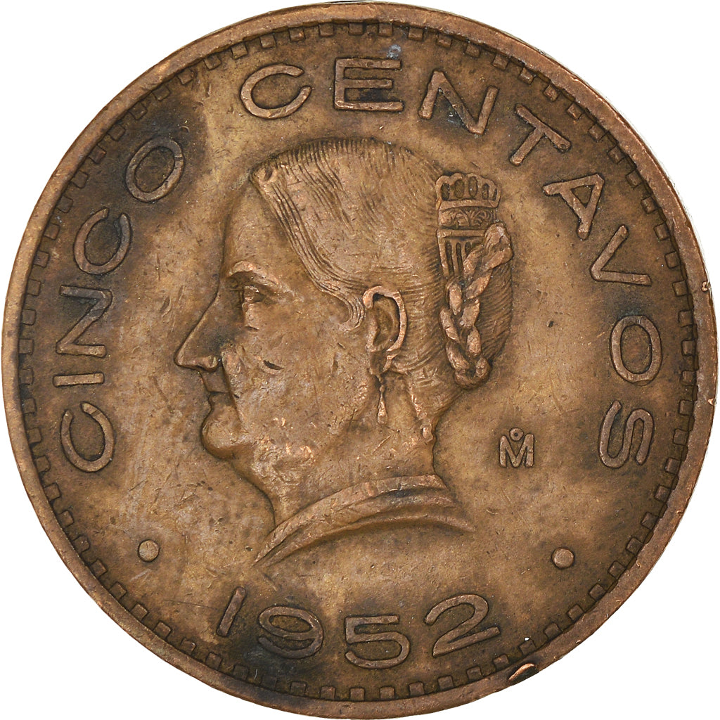 Coin, Mexico, 5 Centavos, 1952, Mexico City, VF(30-35), Bronze, KM:424