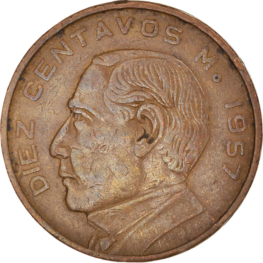 Moneta, Messico, 10 Centavos, 1957, Mexico City, BB, Bronzo, KM:433