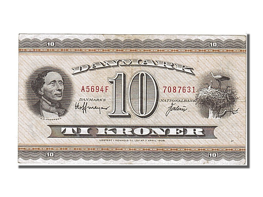 Denmark, 10 Kroner, 1950, KM #43e, AU(55-58), AF