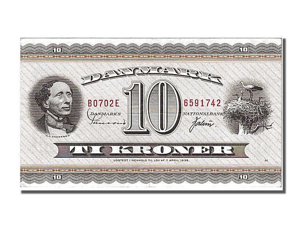 Denmark, 10 Kroner, 1950, KM #43e, AU(55-58), BE