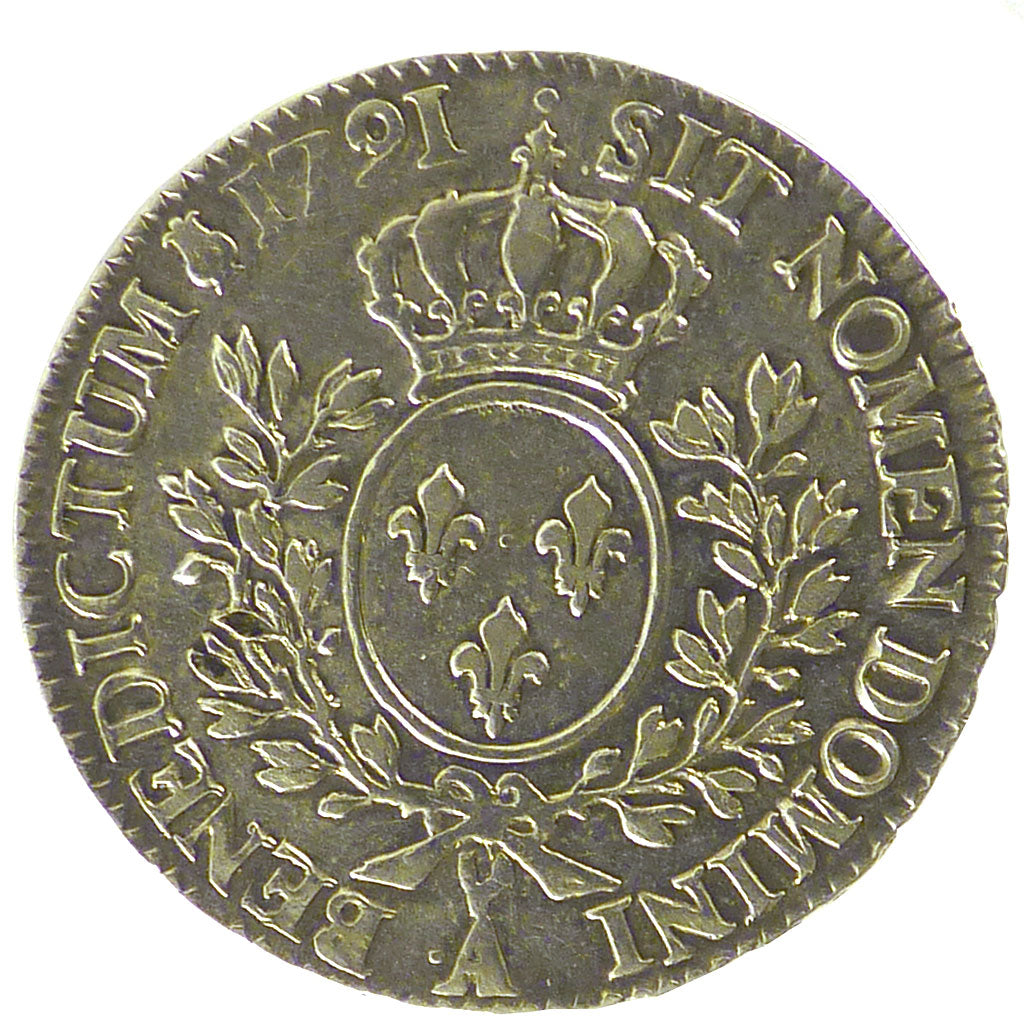 FRANCE, 1/2 Ecu, 1791, Paris, EF(40-45), Silver, Gadoury #355, 14.63