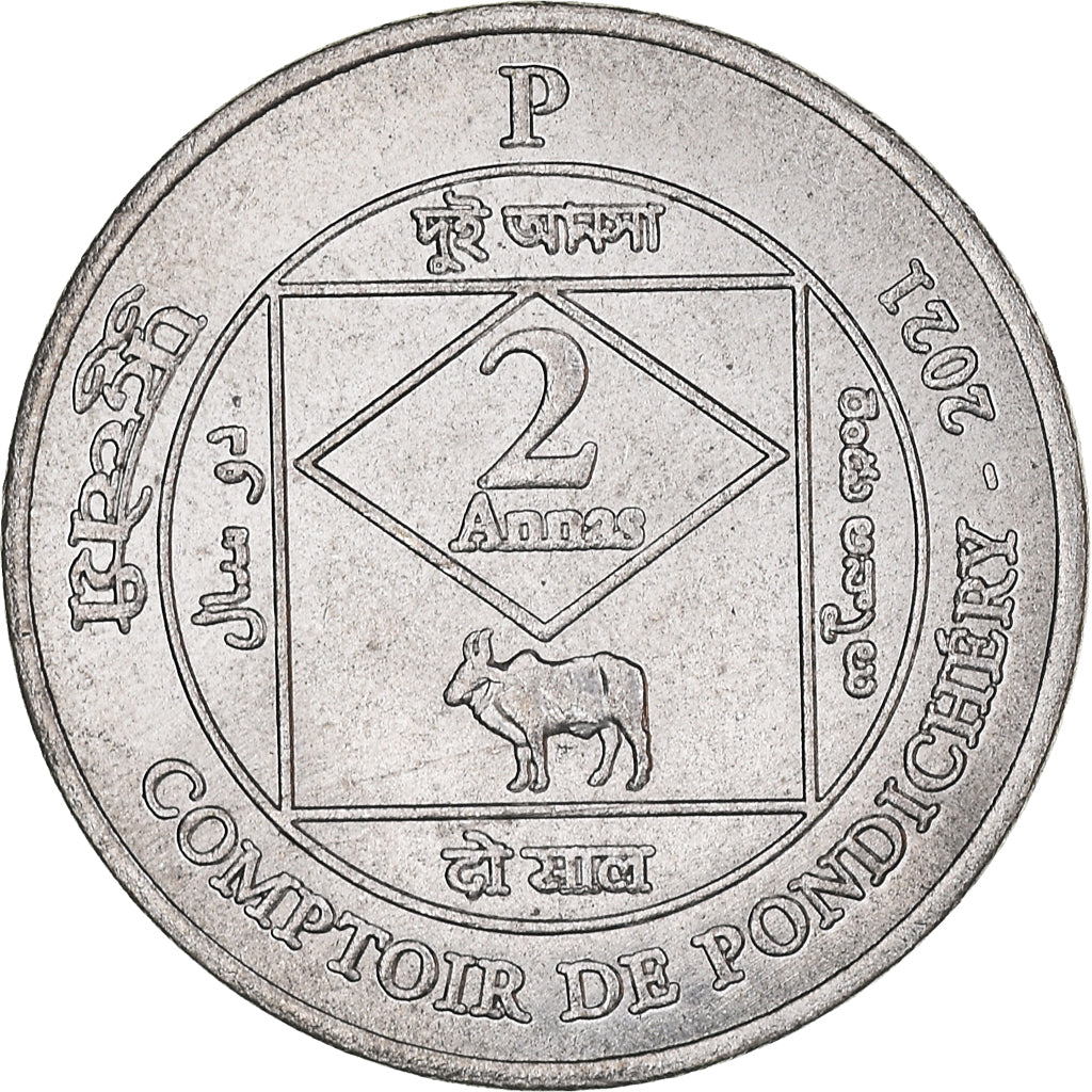 Munten, INDIA-FRANS, 2 Annas, 2021, Pondichery, UNC-, Cupro-nikkel, KM:New