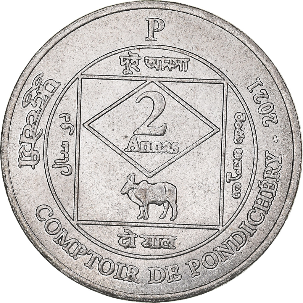 Coin, INDIA-FRENCH, 2 Annas, 2021, Pondichery, MS(63), Copper-nickel, KM:New