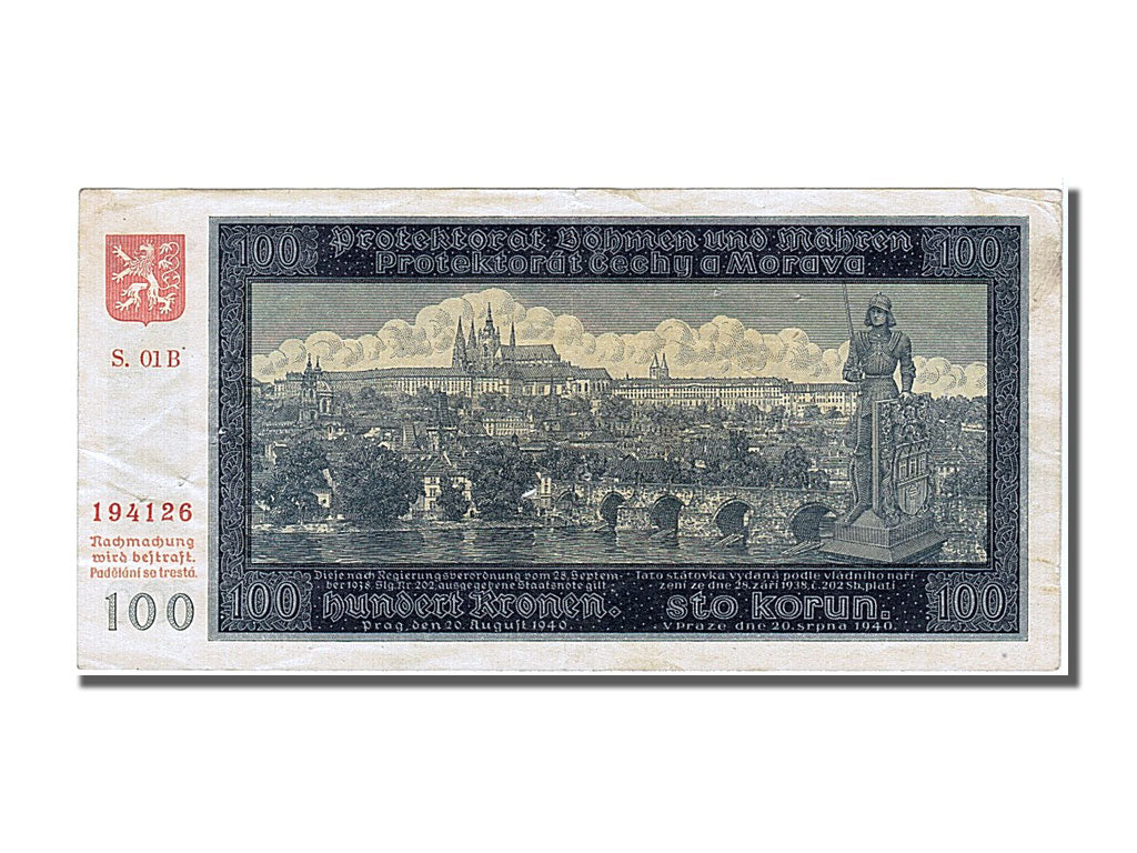 Boemia e Moravia, 100 Korun, 1940, 1940-08-20, BB
