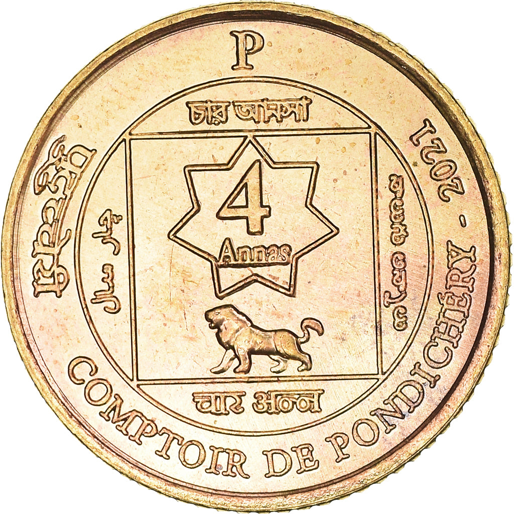 Coin, INDIA-FRENCH, 4 Annas., 2021, Pondichery, MS(63), Brass, KM:New