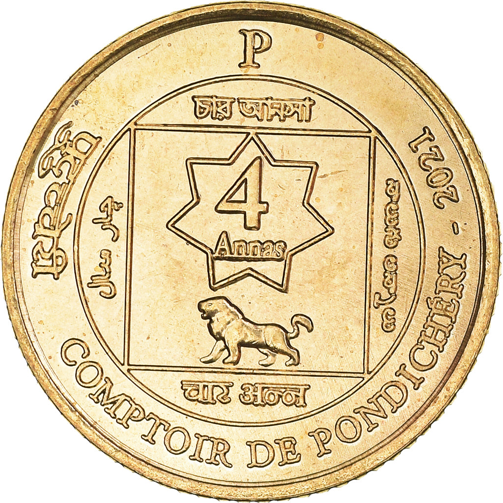 Münze, INDIA-FRENCH, 4 Annas., 2021, Pondichery, UNZ, Messing, KM:New