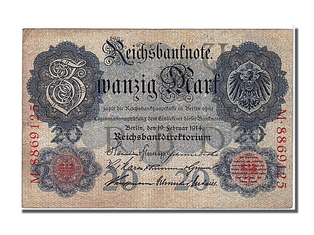 Banknote, Germany, 20 Mark, 1914, 1914-02-19, AU(50-53)