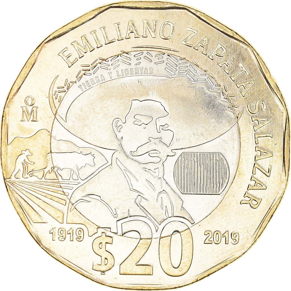 Coin, Mexico, Emiliano Zapata Salazar, 20 Pesos, 2019, MS(63), Bimétallique :