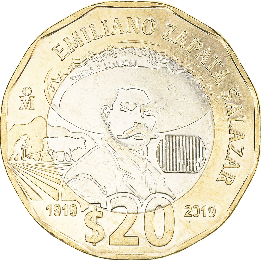 Coin, Mexico, Emiliano Zapata Salazar, 20 Pesos, 2019, MS(63), Bimétallique :