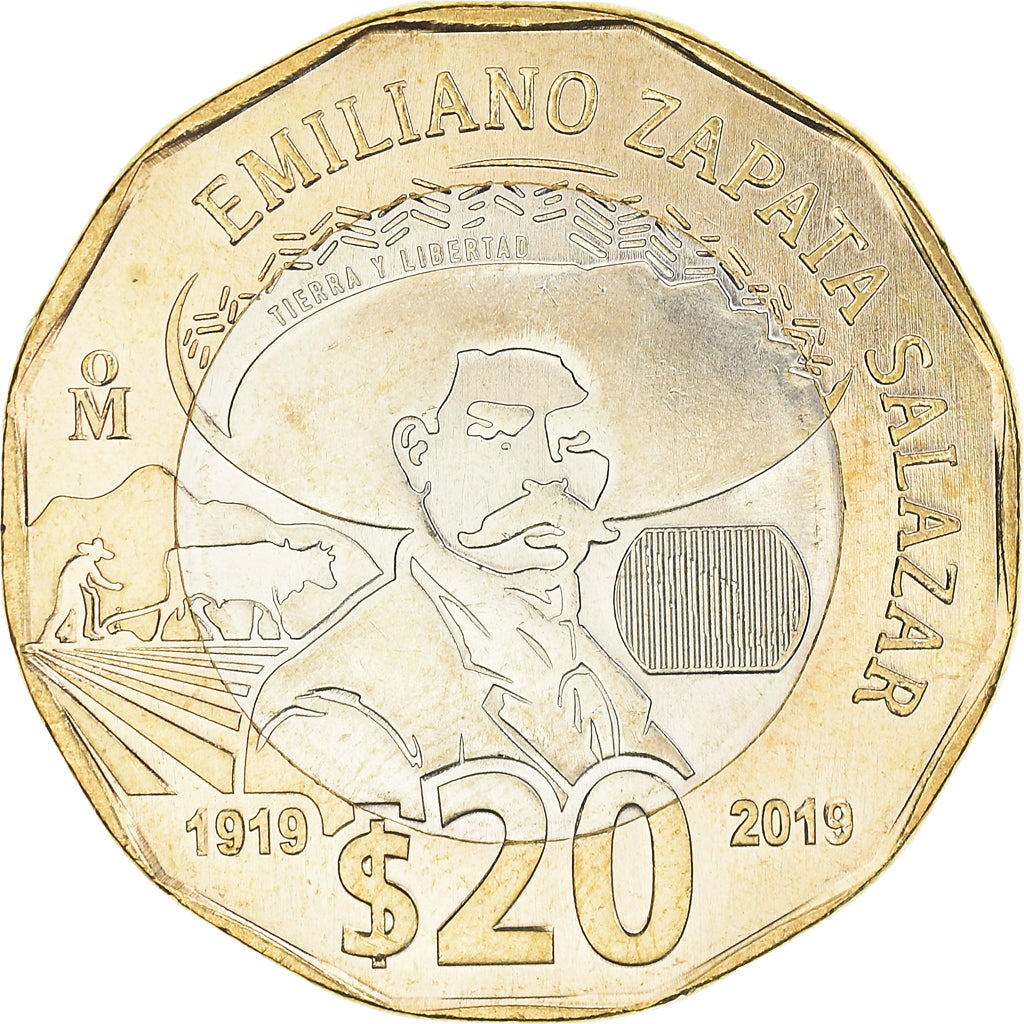 Moneda, México, Emiliano Zapata Salazar, 20 Pesos, 2019, SC, Bimétallique :