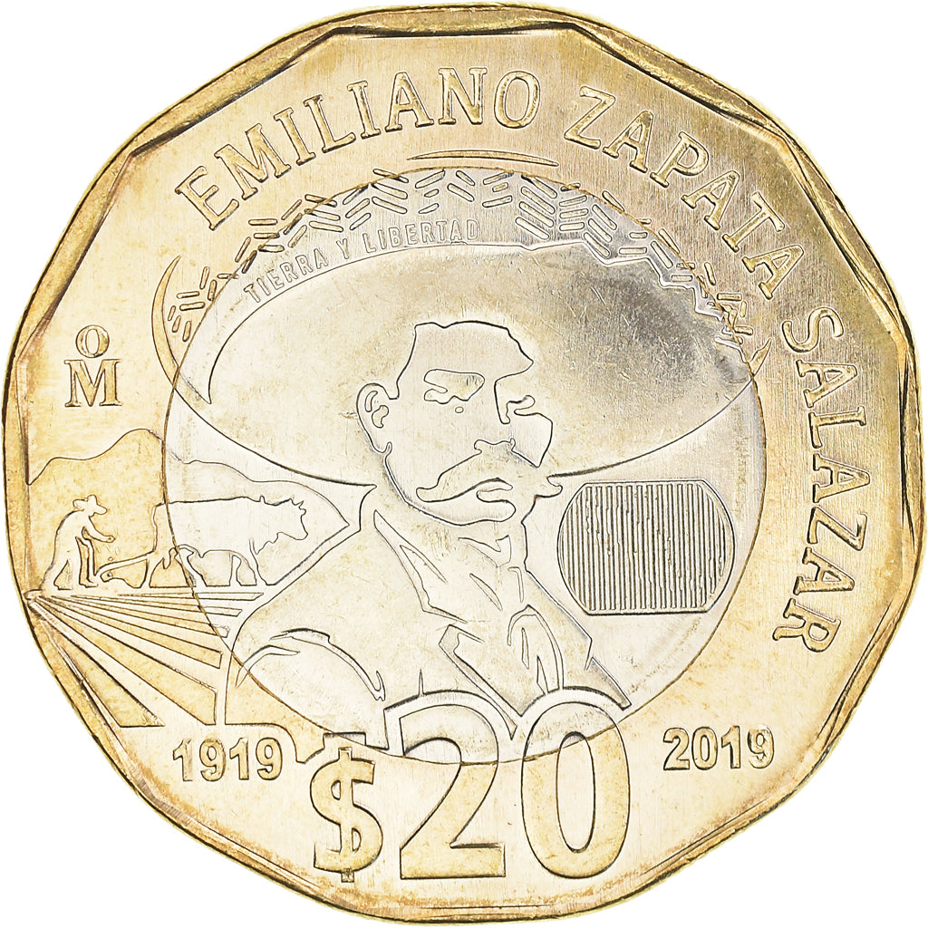 Moneda, México, Emiliano Zapata Salazar, 20 Pesos, 2019, SC, Bimétallique :