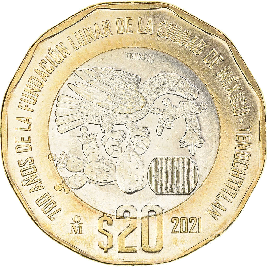 Munten, Mexico, Foundation of Mexico-Tenochtitlan, 20 Pesos, 2021, Mexico, UNC-