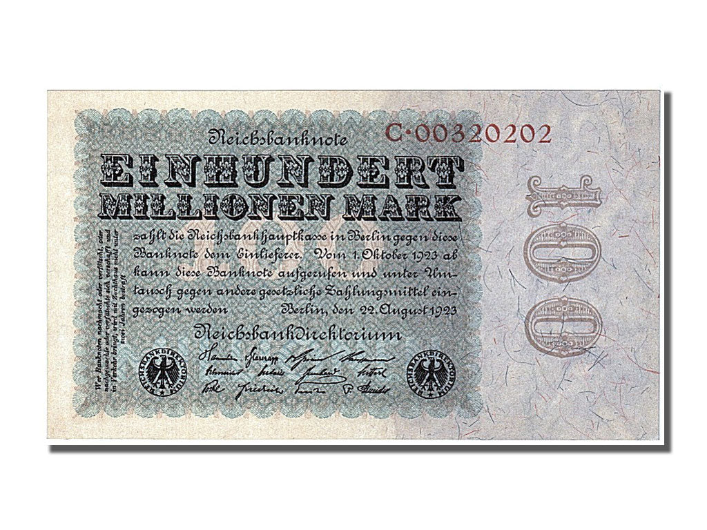 Germany, 100 Millionen Mark, 1923, KM #107f, 1923-08-22, UNC(65-70), C 00320202