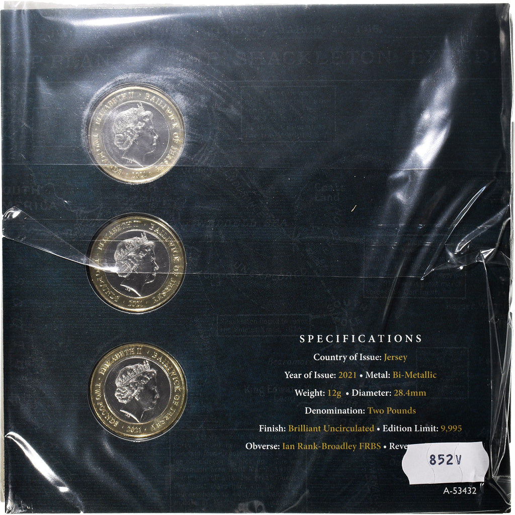 Moneda, Jersey, Ernest Shackleton., 2 Pounds, 2021, Set 3 monnaies., FDC