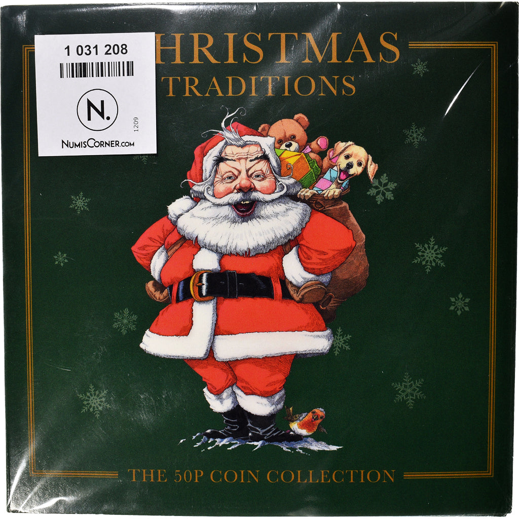 Coin, Guernsey, Christmas Traditions., 50 Pence, 2021, BU.SET 5 monnaies