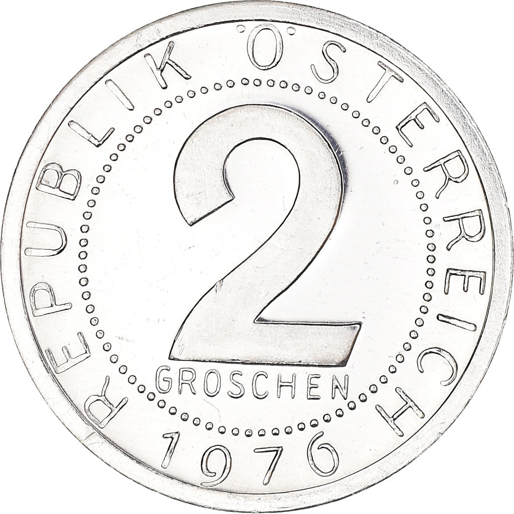 Coin, Austria, 2 Groschen, 1976, BE, EF(40-45), Aluminum, KM:2876