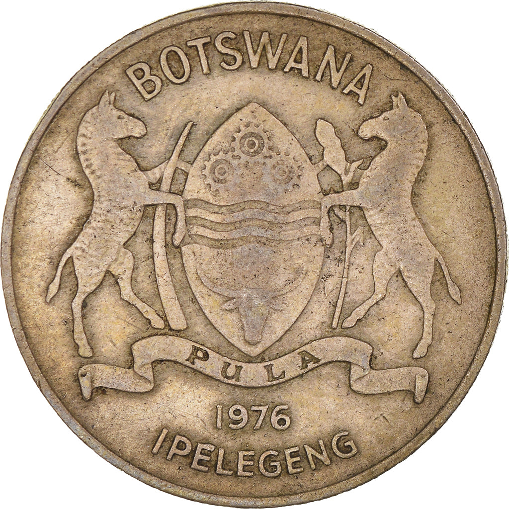 Coin, Botswana, 50 Thebe, 1976, British Royal Mint, EF(40-45), Copper-nickel
