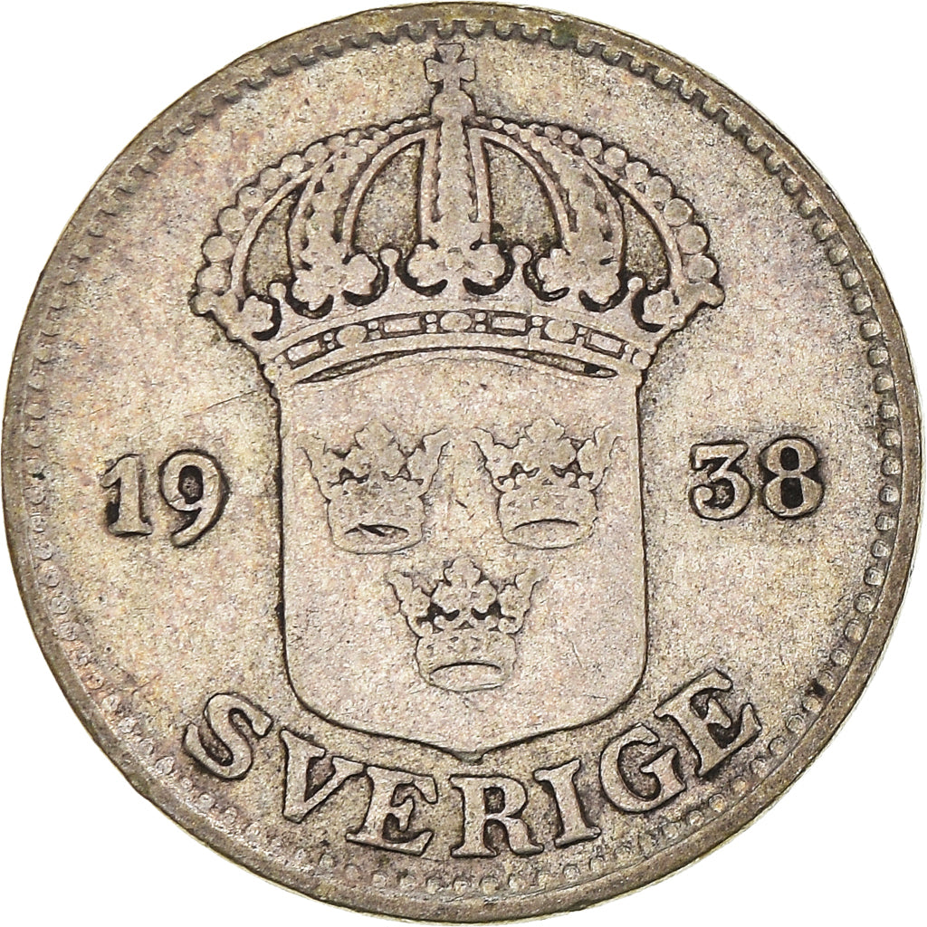 Coin, Sweden, Gustaf V, 25 Öre, 1938, EF(40-45), Silver, KM:785