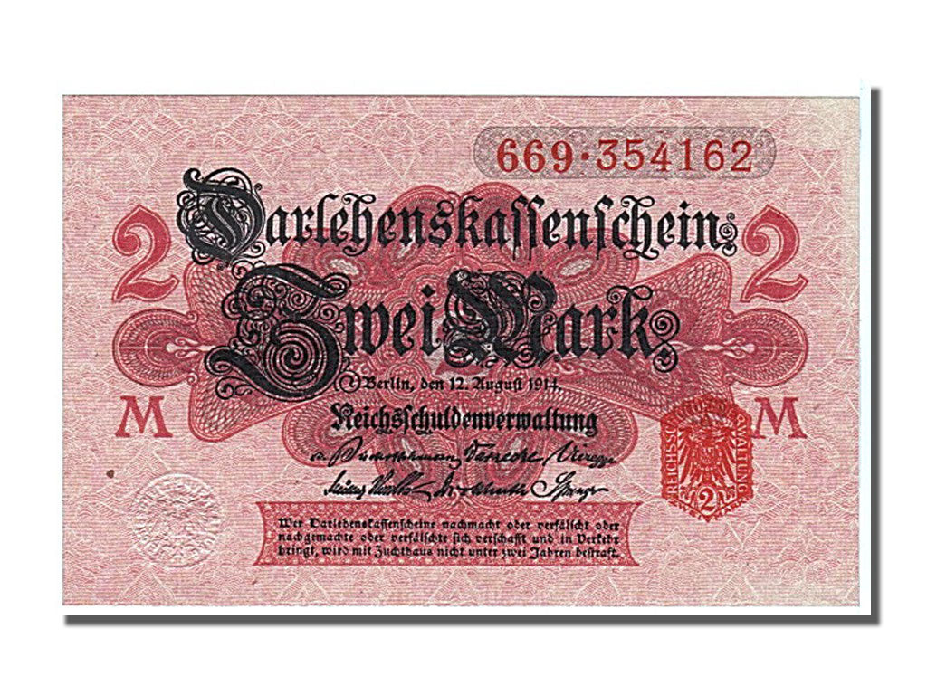 Banconote, Germania, 2 Mark, 1914, FDS