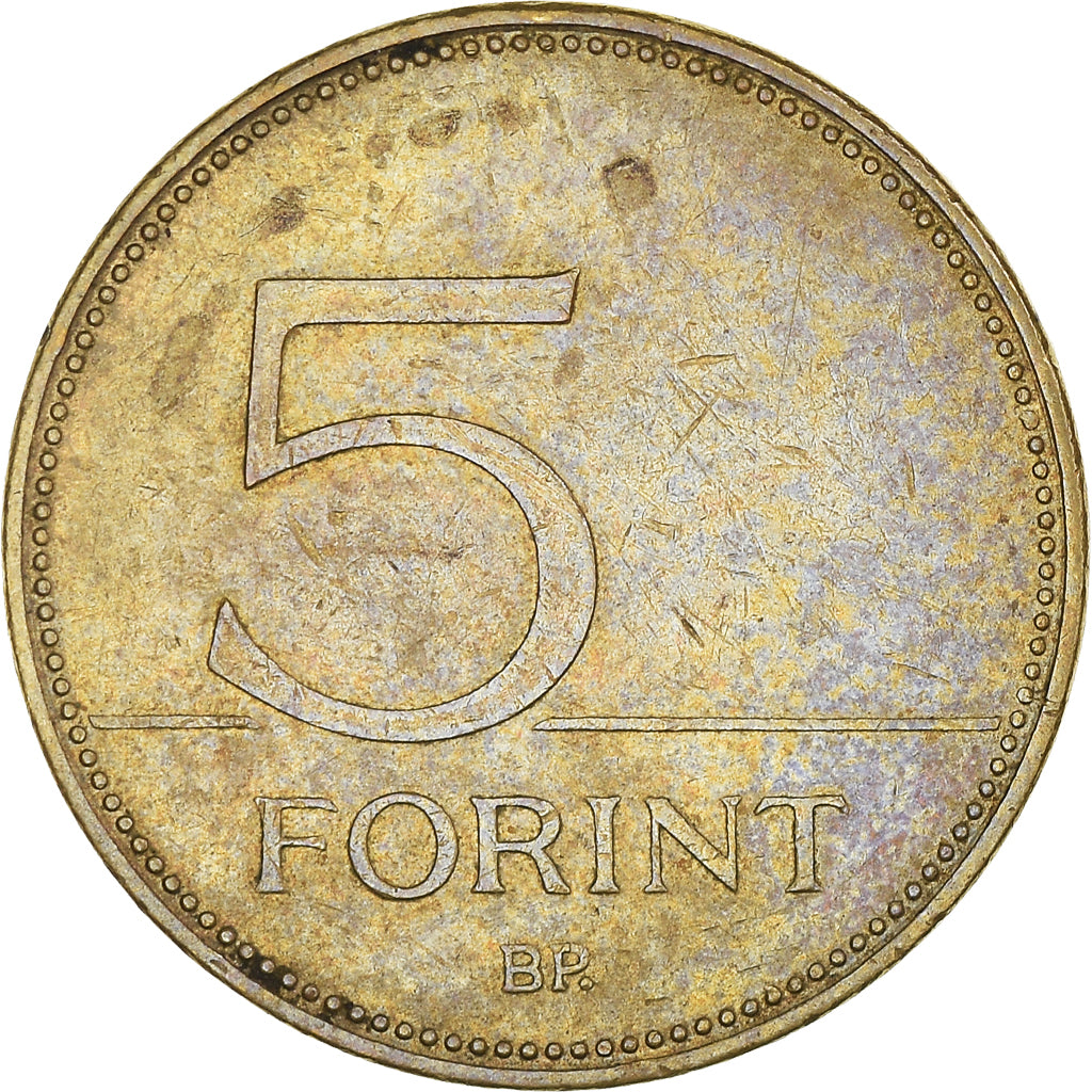 Moneta, Węgry, 5 Forint, 1997, Budapest, VF(30-35), Mosiądz niklowy, KM:694