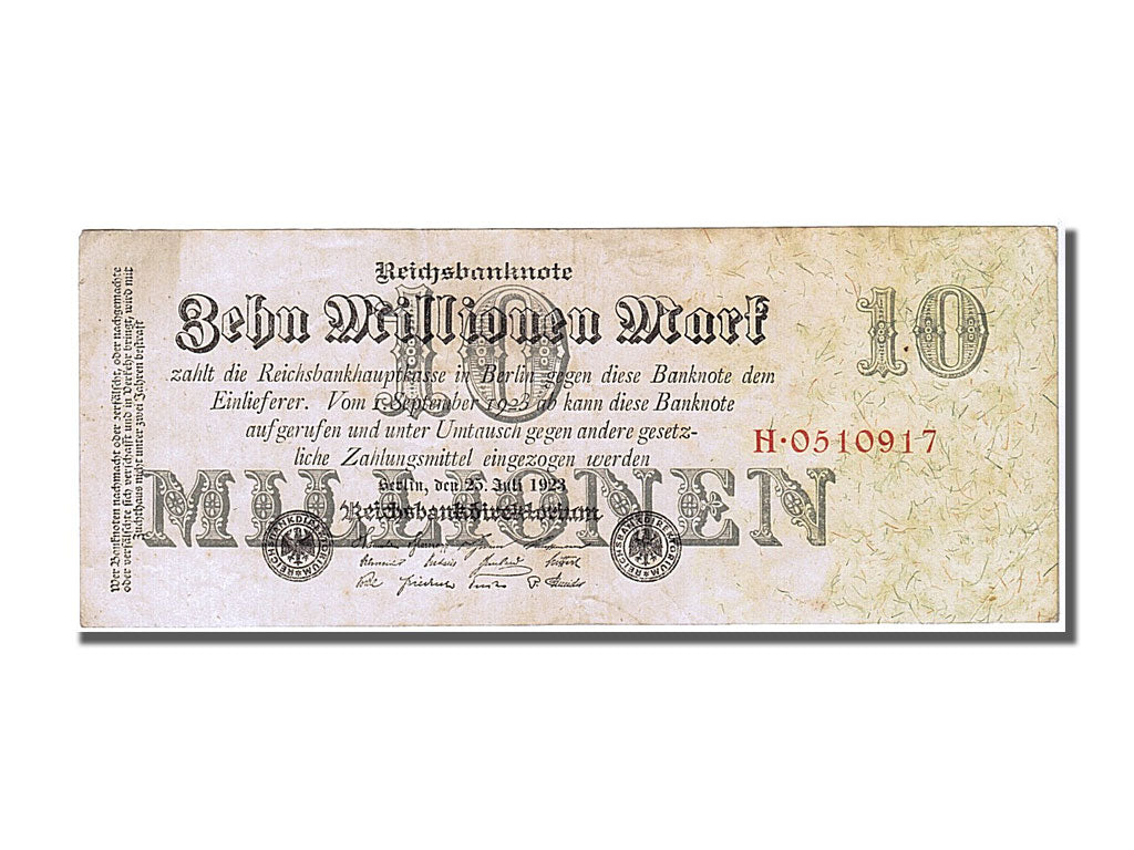 Germany, 10 Millionen Mark, 1923, KM #96, 1923-07-25, AU(50-53), H