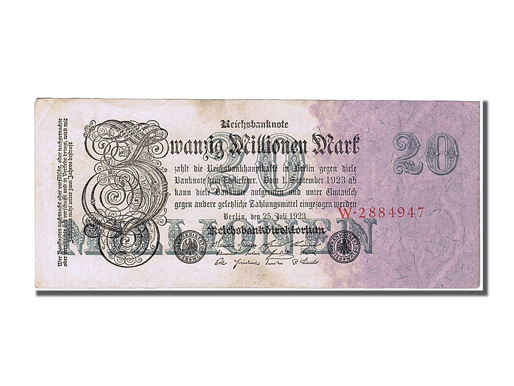 Germany, 20 Millionen Mark, 1923, KM #97a, 1923-07-25, AU(55-58), W