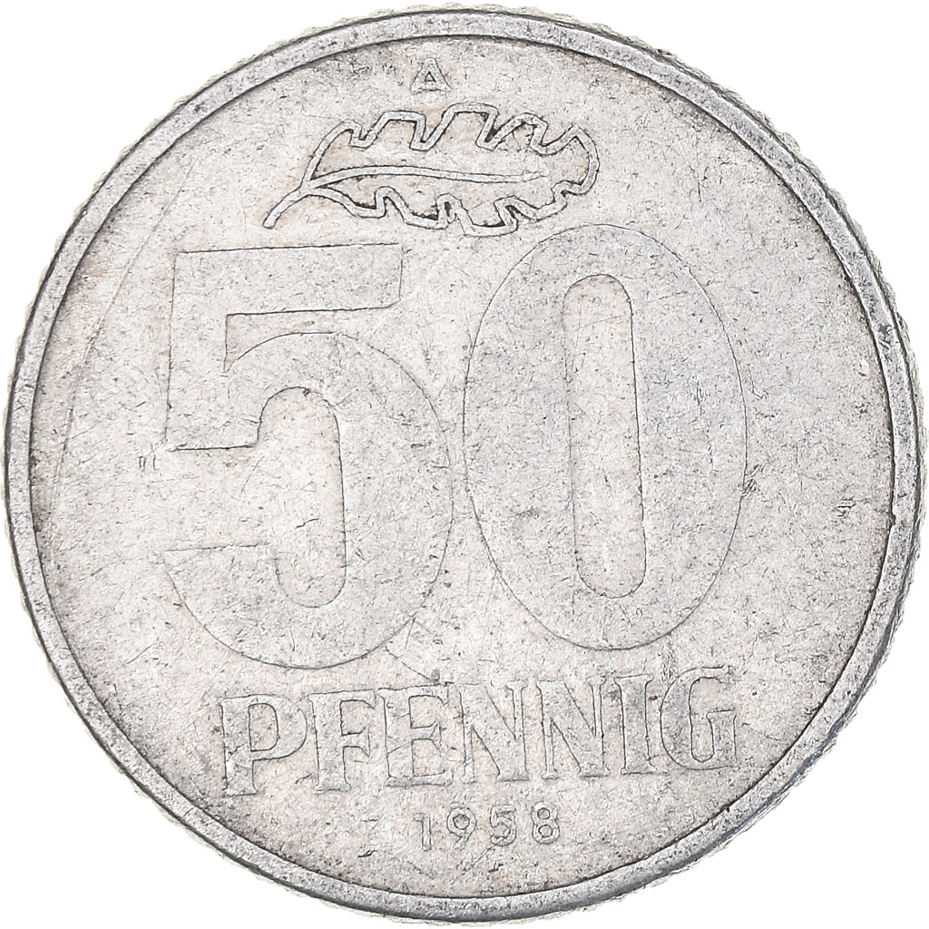 Coin, GERMAN-DEMOCRATIC REPUBLIC, 50 Pfennig, 1958, Berlin, VF(20-25), Aluminum