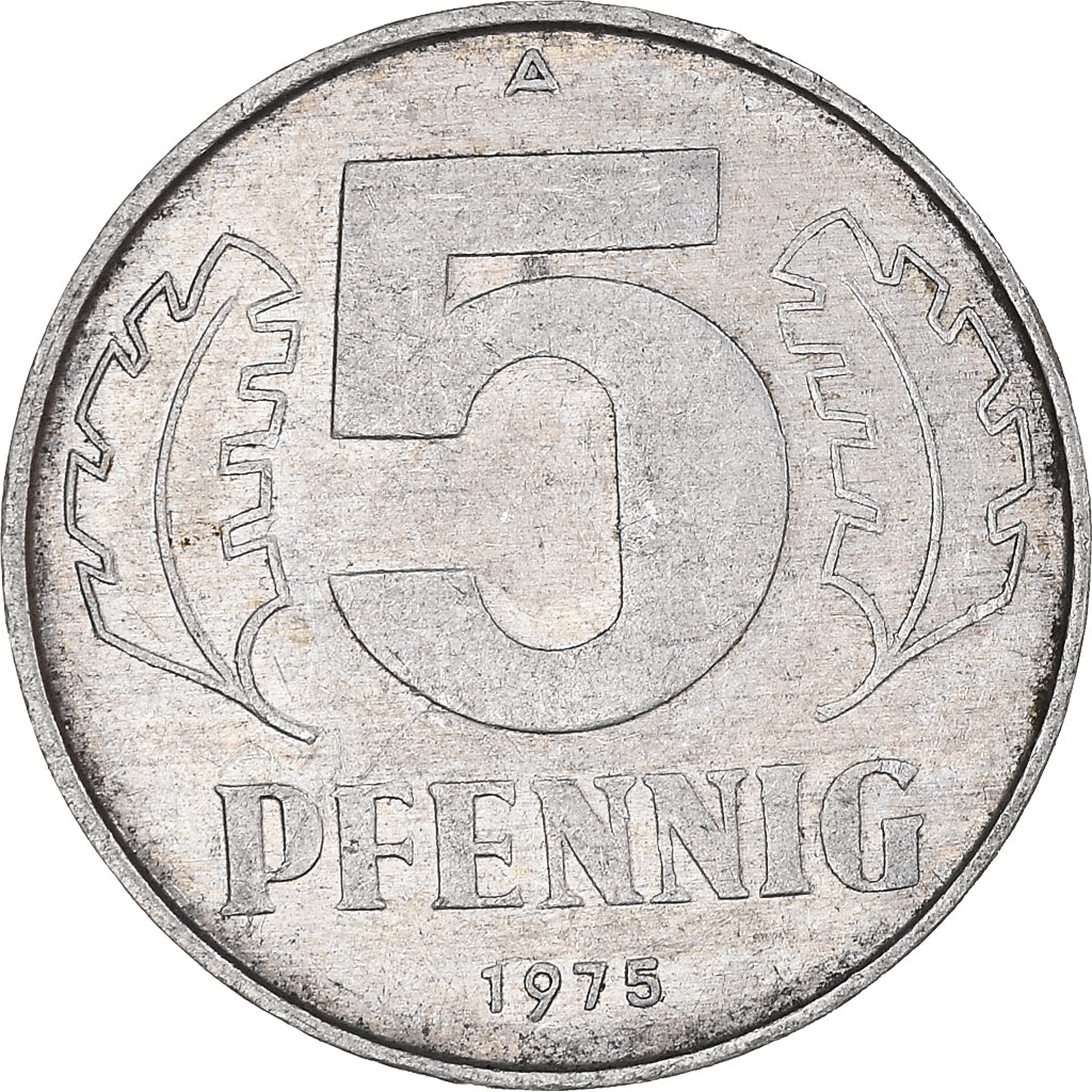 Moneta, REPUBBLICA DEMOCRATICA TEDESCA, 5 Pfennig, 1975, Berlin, MB+, Alluminio