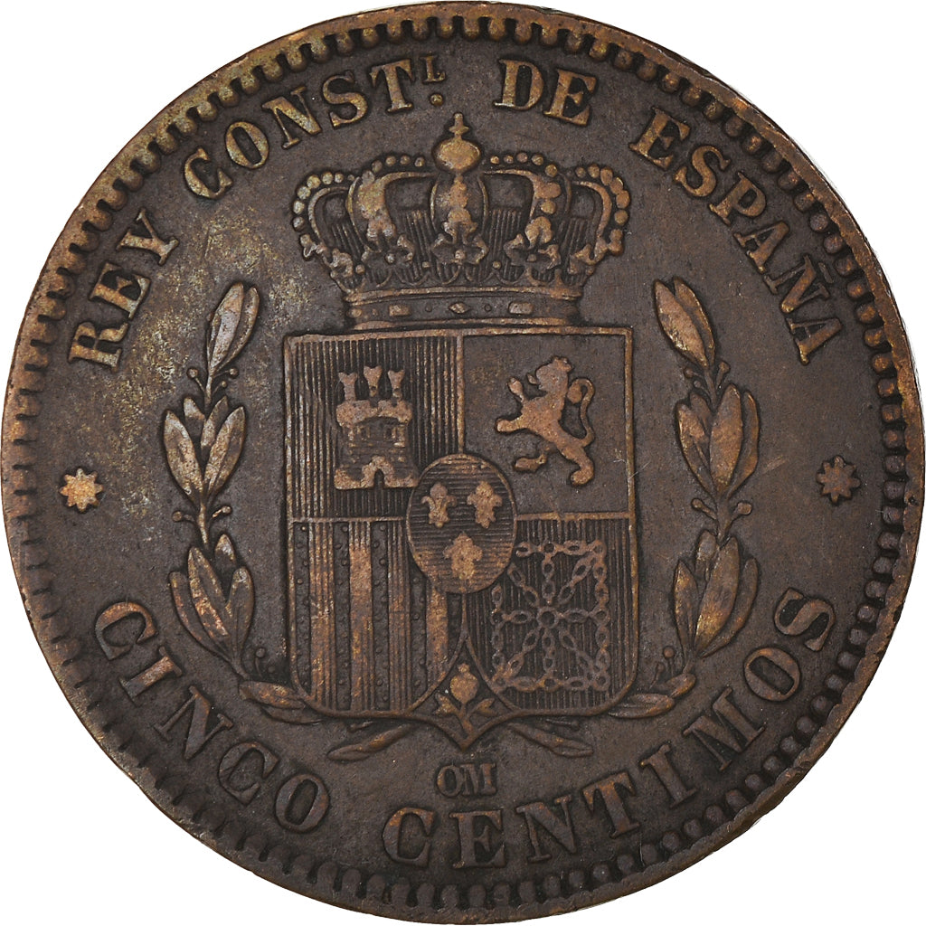 Moneta, Spagna, Alfonso XII, 5 Centimos, 1877, Madrid, BB, Bronzo, KM:674