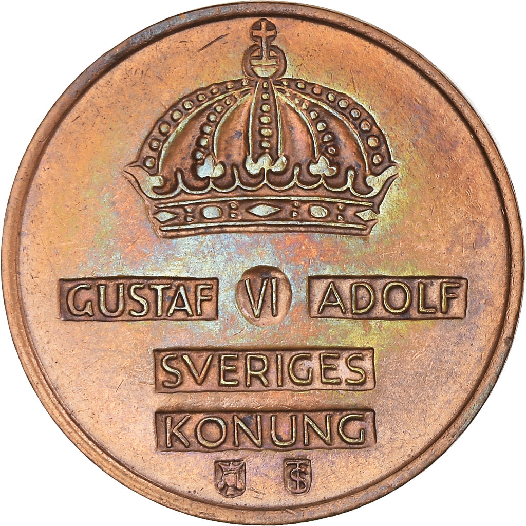 Moneda, Suecia, Gustaf VI, 2 Öre, 1955, EBC, Bronce, KM:821