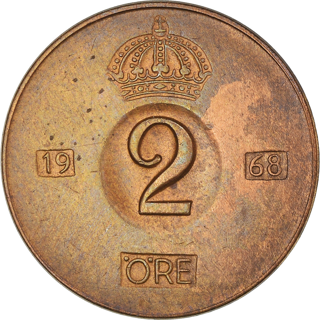 Coin, Sweden, Gustaf VI, 2 Öre, 1968, VF(30-35), Bronze, KM:821