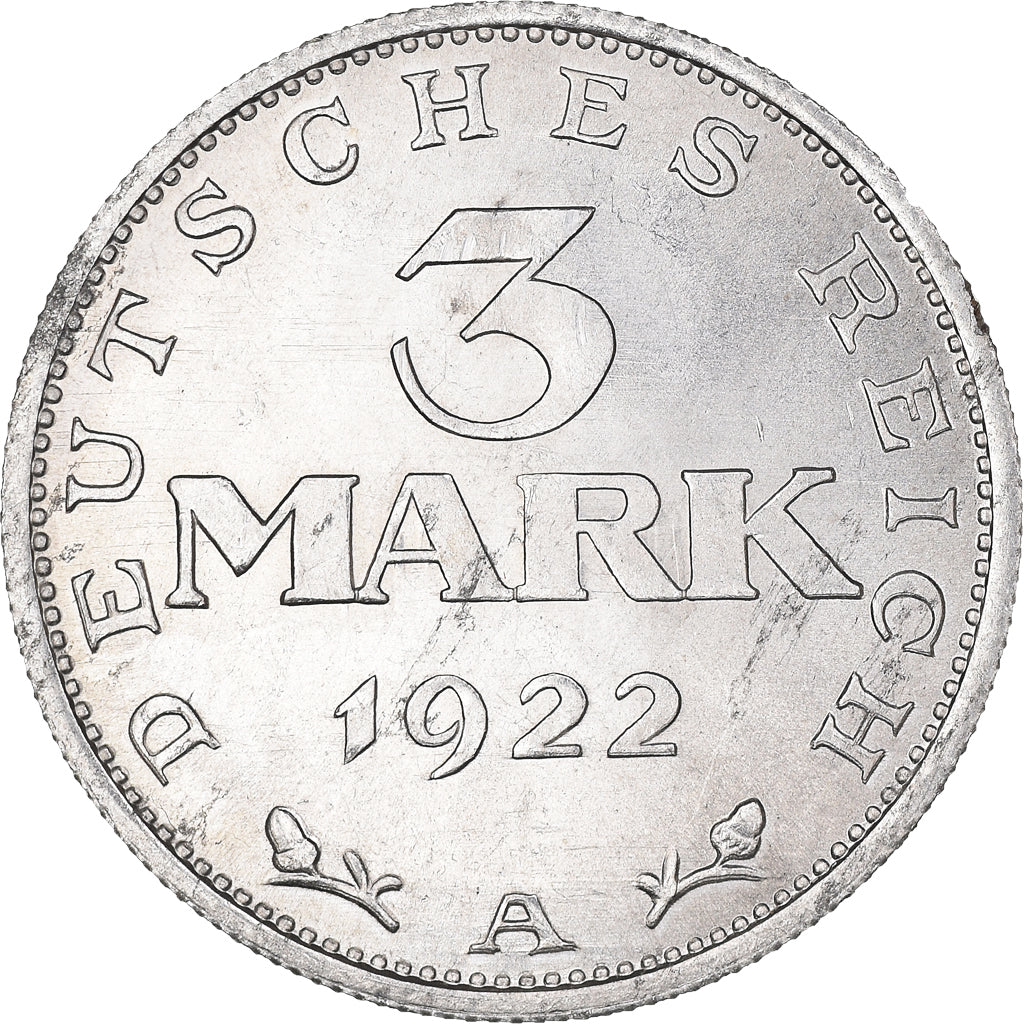 Moneda, ALEMANIA - REPÚBLICA DE WEIMAR, 3 Mark, 1922, Berlin, MBC, Aluminio
