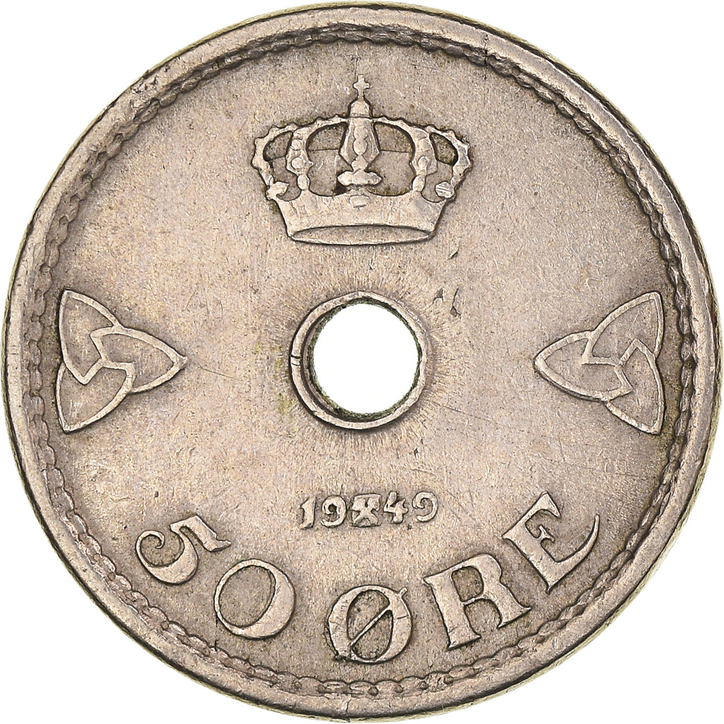 Moeda, Noruega, Haakon VII, 50 Öre, 1949, EF(40-45), Cobre-níquel, KM:386