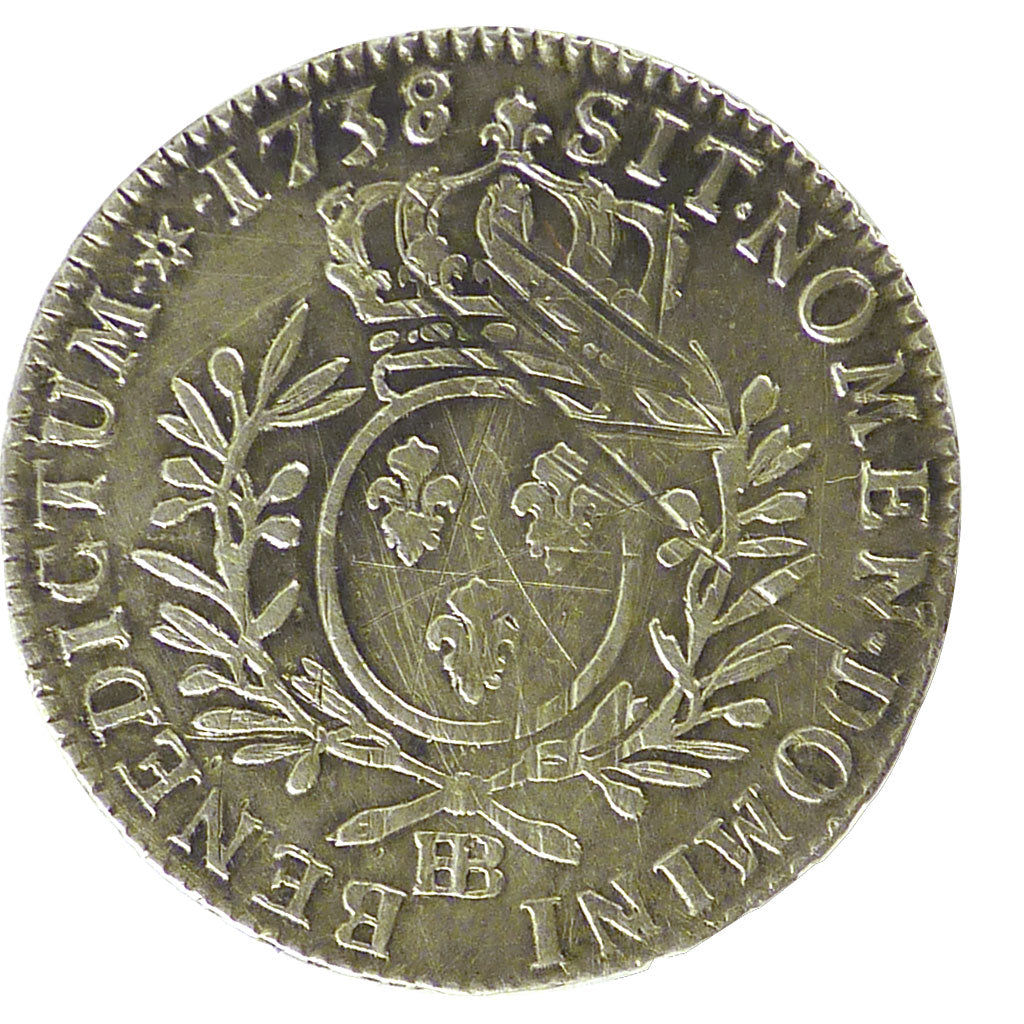 FRANCE, 1/2 Écu aux branches d'olivier, 1/2 ECU, 44 Sols, 1738, Strasbourg, KM .