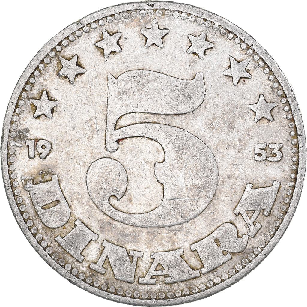 Coin, Yugoslavia, 5 Dinara, 1953, VF(20-25), Aluminum, KM:32