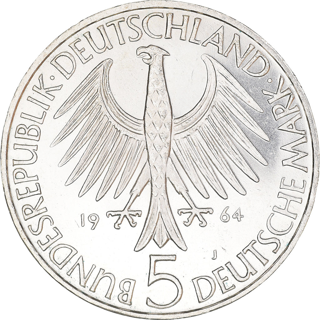 Moneta, Niemcy - RFN, 5 Mark, 1964, Hamburg, Germany, MS(63), Srebro, KM:118.1