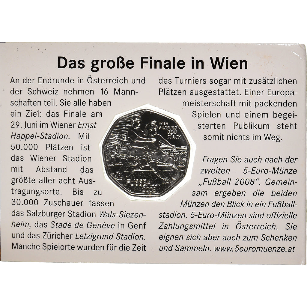 Austria, 5 Euro, 2008, Vienna, Soccer - European Championship 2008  .BU